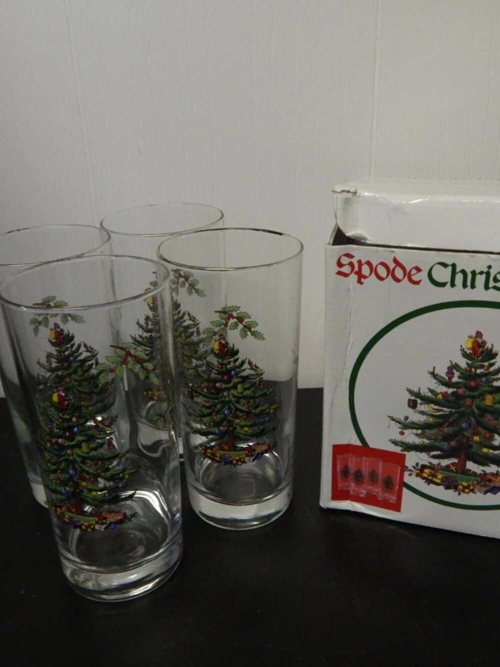 Vintage Spode Christmas Tree Set of 4 Highball Glasses In Original Box - Picture 2 of 3